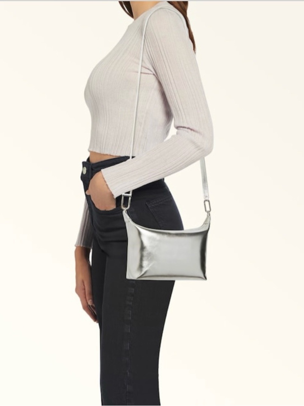 Furla TEIA Metallic Silver Shoulder Bag